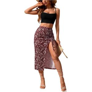 imageSOLY HUX Womens Summer Two Piece Outfits Cami Tops and Floral Print Drawstring Split Skirt SetMulticoloured Flower