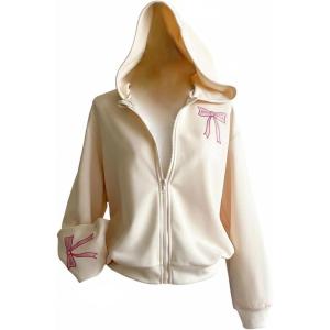 imageSOLY HUX Girls Graphic Zip Up Hoodie Sweatshirt Cute Bow Long Sleeve Hooded Casual JacketApricot Bow