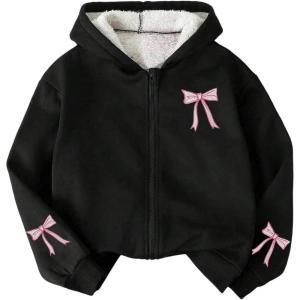 imageSOLY HUX Girls Graphic Zip Up Hoodie Sweatshirt Cute Bow Long Sleeve Hooded Casual JacketBlack Bow Embroidery