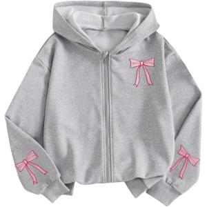 imageSOLY HUX Girls Graphic Zip Up Hoodie Sweatshirt Cute Bow Long Sleeve Hooded Casual JacketGrey Bow Embroidery