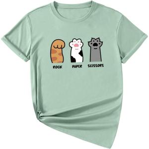 imageSOLY HUX Girls T Shirts Short Sleeve Cute Graphic Tees Crewneck Cartoon Cat Print Summer TopsGreen Cartoon