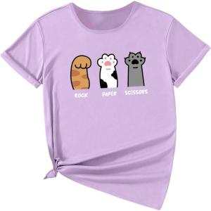 imageSOLY HUX Girls T Shirts Short Sleeve Cute Graphic Tees Crewneck Cartoon Cat Print Summer TopsLight Purple Cartoon