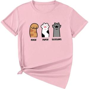 imageSOLY HUX Girls T Shirts Short Sleeve Cute Graphic Tees Crewneck Cartoon Cat Print Summer TopsPink Cartoon