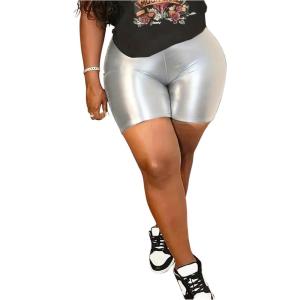 imageSOLY HUX Womens Plus Size Metallic Biker Shorts High Waisted Skinny Party Streetwear Bottoms ShortsPlain Silver