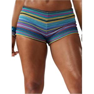 imageSOLY HUX Womens Striped Micro Shorts Y2k Crochet Knit Elastic Low Rise Color Block Lounge Mini ShortsBlue Striped