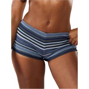 imageSOLY HUX Womens Striped Micro Shorts Y2k Crochet Knit Elastic Low Rise Color Block Lounge Mini ShortsDark Blue Striped