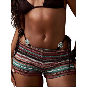 imageSOLY HUX Womens Striped Micro Shorts Y2k Crochet Knit Elastic Low Rise Color Block Lounge Mini ShortsMulticoloured Striped