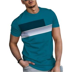 imageSOLY HUX Mens Color Block Striped Tops Short Sleeve TShirt Classic Athletic Tee ShirtsTeal Blue Multi