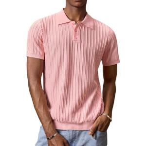 imageSOLY HUX Mens Summer Short Sleeve Knit Top Textured Collared Golf Shirt Old Money ClothesPlain Pink