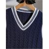 image:imageSOLY HUX Boys Cable Knit Sweater Vest Striped Trim V Neck Sleeveless Casual Fall TopsDark Blue