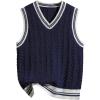 image:imageSOLY HUX Boys Cable Knit Sweater Vest Striped Trim V Neck Sleeveless Casual Fall TopsDark Blue