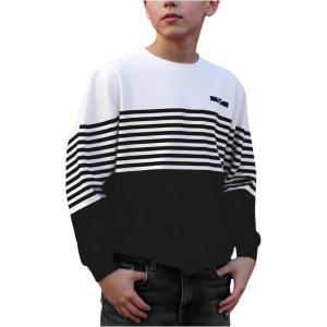 image:imageSOLY HUX Boys Crewneck Sweatshirts Color Block Striped Long Sleeve Fall Pullover TopsBlack and White