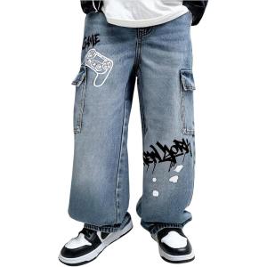 image:imageSOLY HUX Boys Graphic Printed Cargo Jeans Streetwear Baggy Straight Denim Pants with PocketMedium Wash