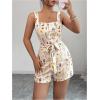 image:imageSOLY HUX Womens Boho Print Wide Leg Short Jumpsuits Summer Square Neck Belted Vacation RomperApricot Floral