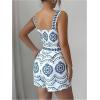image:imageSOLY HUX Womens Boho Print Wide Leg Short Jumpsuits Summer Square Neck Belted Vacation RomperBlue and White