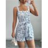 image:imageSOLY HUX Womens Boho Print Wide Leg Short Jumpsuits Summer Square Neck Belted Vacation RomperBlue and White Floral
