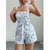 image:imageSOLY HUX Womens Boho Print Wide Leg Short Jumpsuits Summer Square Neck Belted Vacation RomperBlue and White Floral