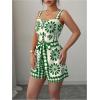 image:imageSOLY HUX Womens Boho Print Wide Leg Short Jumpsuits Summer Square Neck Belted Vacation RomperGreen Floral