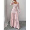 image:imageSOLY HUX Womens Maxi Skirt Set 2 Piece Outfits Long Sleeve Button Up Top and Flowy Skirts Fall ClothesPure Pink