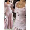 image:imageSOLY HUX Womens Maxi Skirt Set 2 Piece Outfits Long Sleeve Button Up Top and Flowy Skirts Fall ClothesPure Pink