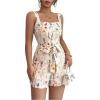 image:imageSOLY HUX Womens Boho Print Wide Leg Short Jumpsuits Summer Square Neck Belted Vacation RomperApricot Floral