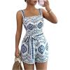 image:imageSOLY HUX Womens Boho Print Wide Leg Short Jumpsuits Summer Square Neck Belted Vacation RomperBlue and White