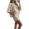 image:imageSOLY HUX Womens Tracksuit 2 Piece Outfits Striped Print Short Sleeve Tops Matching Shorts Lounge SetKhaki Striped