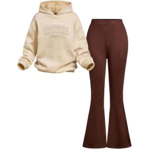 image:imageSOLY HUX Girls Sweatsuit Set 2 Piece Long Sleeve Hoodie Sweatshirt and Flared Pants Outfit Fall ClothesApricot and Brown