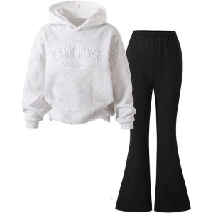 image:imageSOLY HUX Girls Sweatsuit Set 2 Piece Long Sleeve Hoodie Sweatshirt and Flared Pants Outfit Fall ClothesBlack and White