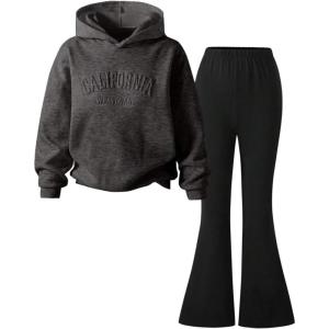 image:imageSOLY HUX Girls Sweatsuit Set 2 Piece Long Sleeve Hoodie Sweatshirt and Flared Pants Outfit Fall ClothesGrey and Black