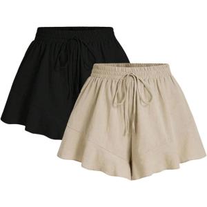image:imageSOLY HUX Womens Plus Size 2 Packs Summer Flowy Shorts Lounge Vacation ClothingApricot and Black