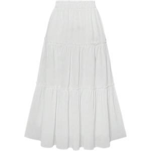 image:imageSOLY HUX Womens Summer Ruffle A Line Maxi Skirts Elastic High Waisted Tiered Layer Flowy Long SkirtPlain White