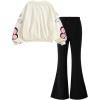 image:imageSOLY HUX Girls 2 Piece Outfits Cute Graphic Long Sleeve Sweatshirt Tops and Flare Pants Fall Matching SetsApricot Floral