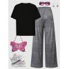 image:imageSOLY HUX Girls Clothing Set 2 Piece Bow Graphic T Shirts Wide Leg Pants Summer Outfit Preppy ClothesBlack Grey Bows