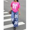 image:imageSOLY HUX Girls Clothing Set 2 Piece Bow Graphic T Shirts Wide Leg Pants Summer Outfit Preppy ClothesPink and Blue