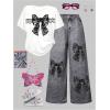 image:imageSOLY HUX Girls Clothing Set 2 Piece Bow Graphic T Shirts Wide Leg Pants Summer Outfit Preppy ClothesWhite and Black