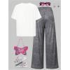 image:imageSOLY HUX Girls Clothing Set 2 Piece Bow Graphic T Shirts Wide Leg Pants Summer Outfit Preppy ClothesWhite and Black