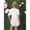 image:imageSOLY HUX Girls Short Sleeve Swimsuit Coverups Fringe Trim Swim Cover Up Beach Dress BeachwearPlain White