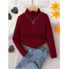 image:imageSOLY HUX Toddler Girls T Shirt Turtleneck Long Sleeve Ruched Tee Slim Fit Casual TopsPure Burgundy