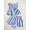 image:imageSOLY HUX Womens 2 Piece Outfits Striped Tie Knot Front Peplum Ruffle Tube Tops and Shorts Summer Vacation SetBlue and White Striped