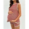 image:imageSOLY HUX Womens Maternity 2 Piece Outfits Striped Knit Tank Tops and Shorts Pregnancy Loungewear Mama ClothesRed and White Striped