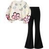 image:imageSOLY HUX Girls 2 Piece Outfits Cute Graphic Long Sleeve Sweatshirt Tops and Flare Pants Fall Matching SetsApricot Floral