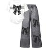 image:imageSOLY HUX Girls Clothing Set 2 Piece Bow Graphic T Shirts Wide Leg Pants Summer Outfit Preppy ClothesWhite and Black
