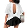 image:imageSOLY HUX Girls Open Back Workout Tops Short Sleeve Crew Neck Running Sports T Shirts Summer ClothesPlain White