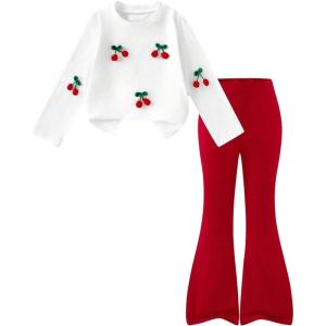 image:imageSOLY HUX Girls 2 Piece Outfits Cherry Long Sleeve T Shirt and Flare Pants Set Cute Fall ClothesRed Cherry