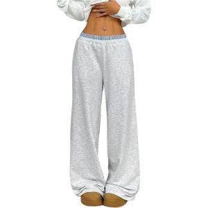 image:imageSOLY HUX Girls Baggy Sweatpants Elastic Low Rise Wide Leg Track Pants with PocketsPlain Grey