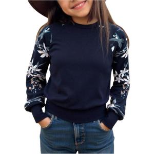 image:imageSOLY HUX Girls Floral Sweatshirt Long Sleeve Crew Neck Pullover Tops Casual Fall Winter ClothesDark Blue Floral