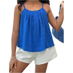 image:imageSOLY HUX Girls Summer Camisole Tops Spaghetti Strap Pleated Cute Vacation Cami ShirtsRoyal Blue