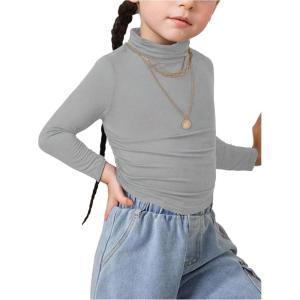 image:imageSOLY HUX Toddler Girls T Shirt Turtleneck Long Sleeve Ruched Tee Slim Fit Casual TopsPure Grey