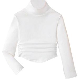 image:imageSOLY HUX Toddler Girls T Shirt Turtleneck Long Sleeve Ruched Tee Slim Fit Casual TopsSolid White